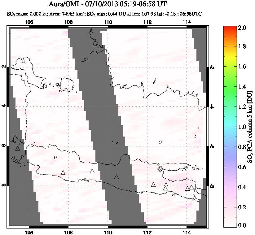 A sulfur dioxide image over Java, Indonesia on Jul 10, 2013.