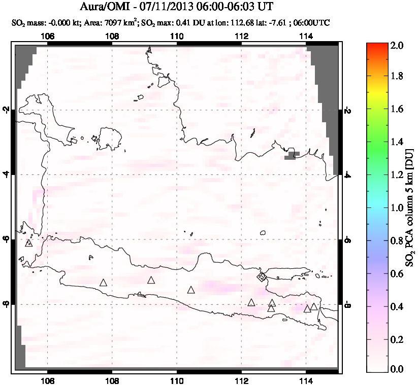 A sulfur dioxide image over Java, Indonesia on Jul 11, 2013.