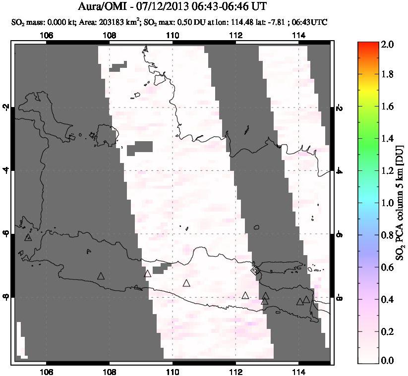 A sulfur dioxide image over Java, Indonesia on Jul 12, 2013.