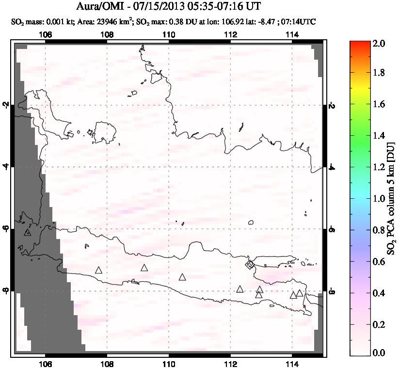 A sulfur dioxide image over Java, Indonesia on Jul 15, 2013.