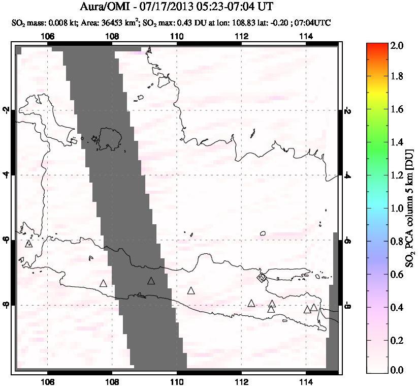 A sulfur dioxide image over Java, Indonesia on Jul 17, 2013.