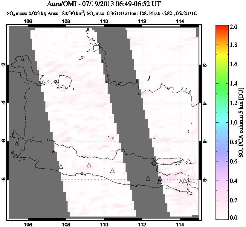 A sulfur dioxide image over Java, Indonesia on Jul 19, 2013.