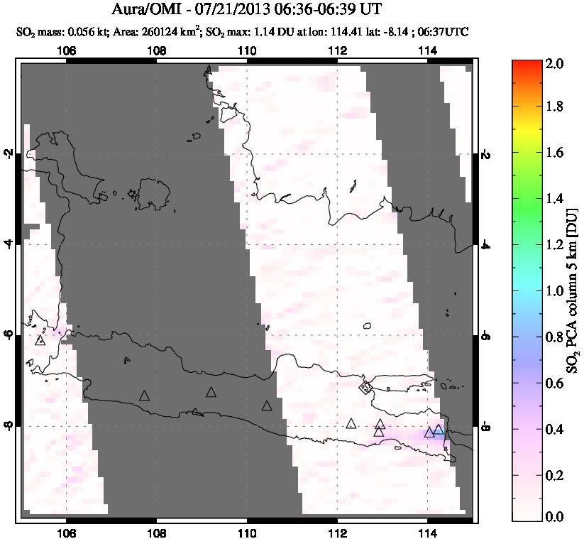 A sulfur dioxide image over Java, Indonesia on Jul 21, 2013.