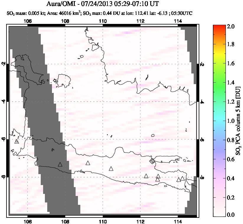 A sulfur dioxide image over Java, Indonesia on Jul 24, 2013.