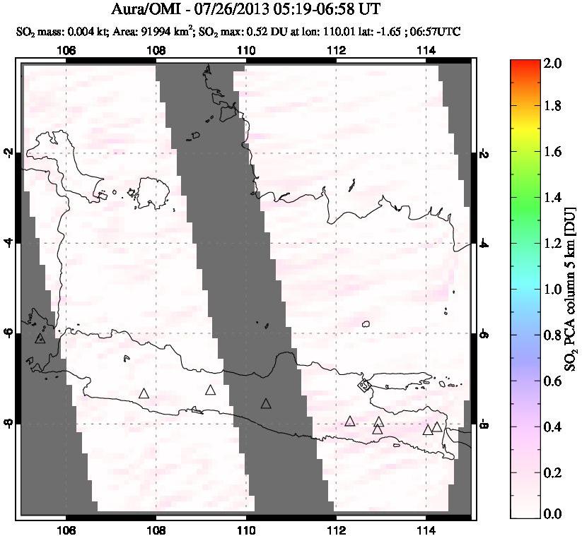 A sulfur dioxide image over Java, Indonesia on Jul 26, 2013.