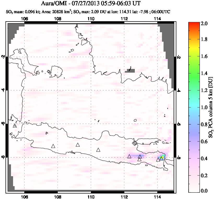 A sulfur dioxide image over Java, Indonesia on Jul 27, 2013.