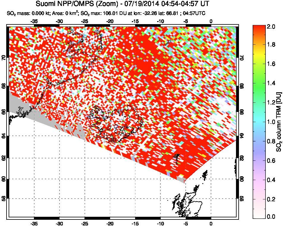 A sulfur dioxide image over Iceland on Jul 19, 2014.