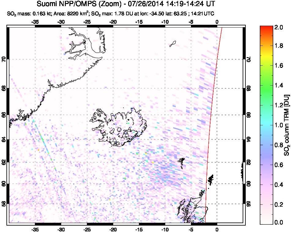 A sulfur dioxide image over Iceland on Jul 26, 2014.
