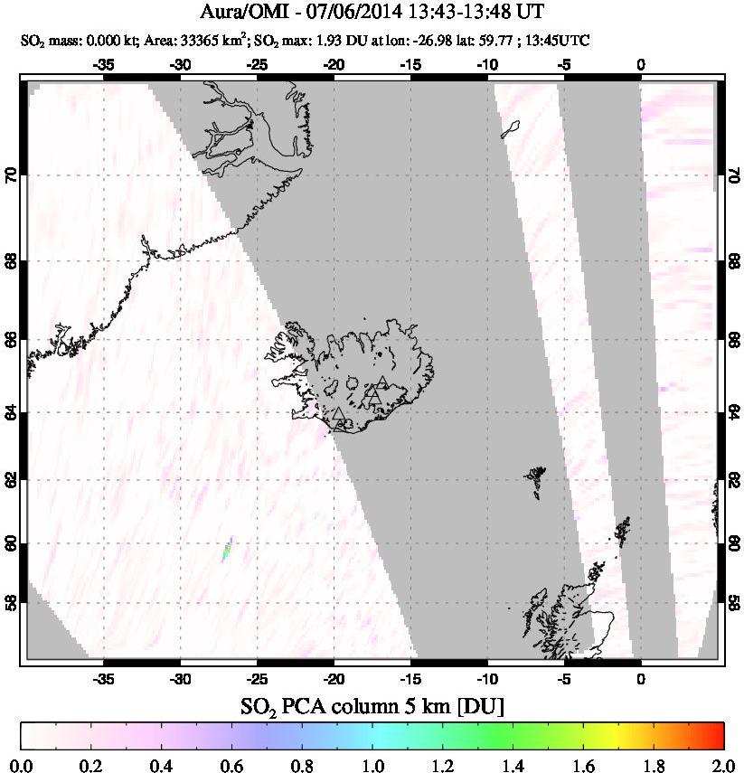 A sulfur dioxide image over Iceland on Jul 06, 2014.