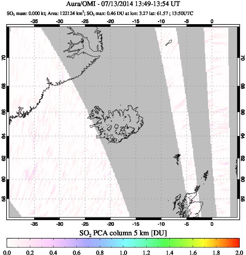 A sulfur dioxide image over Iceland on Jul 13, 2014.