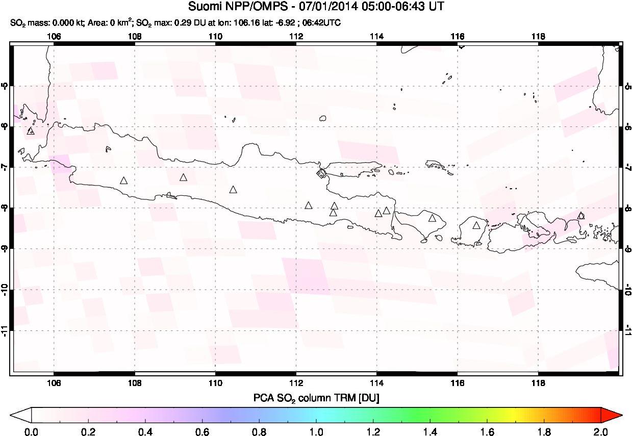 A sulfur dioxide image over Java, Indonesia on Jul 01, 2014.