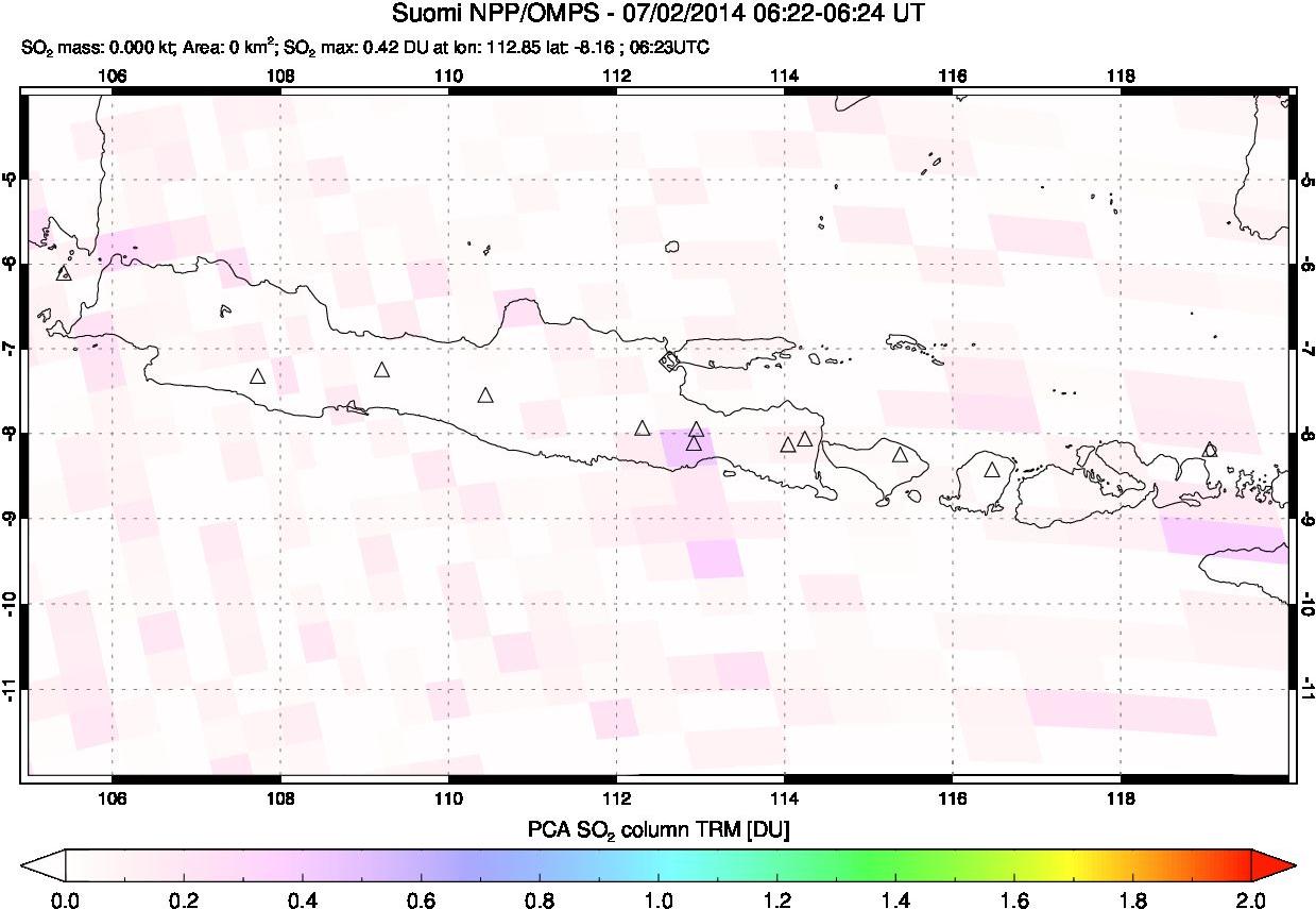 A sulfur dioxide image over Java, Indonesia on Jul 02, 2014.
