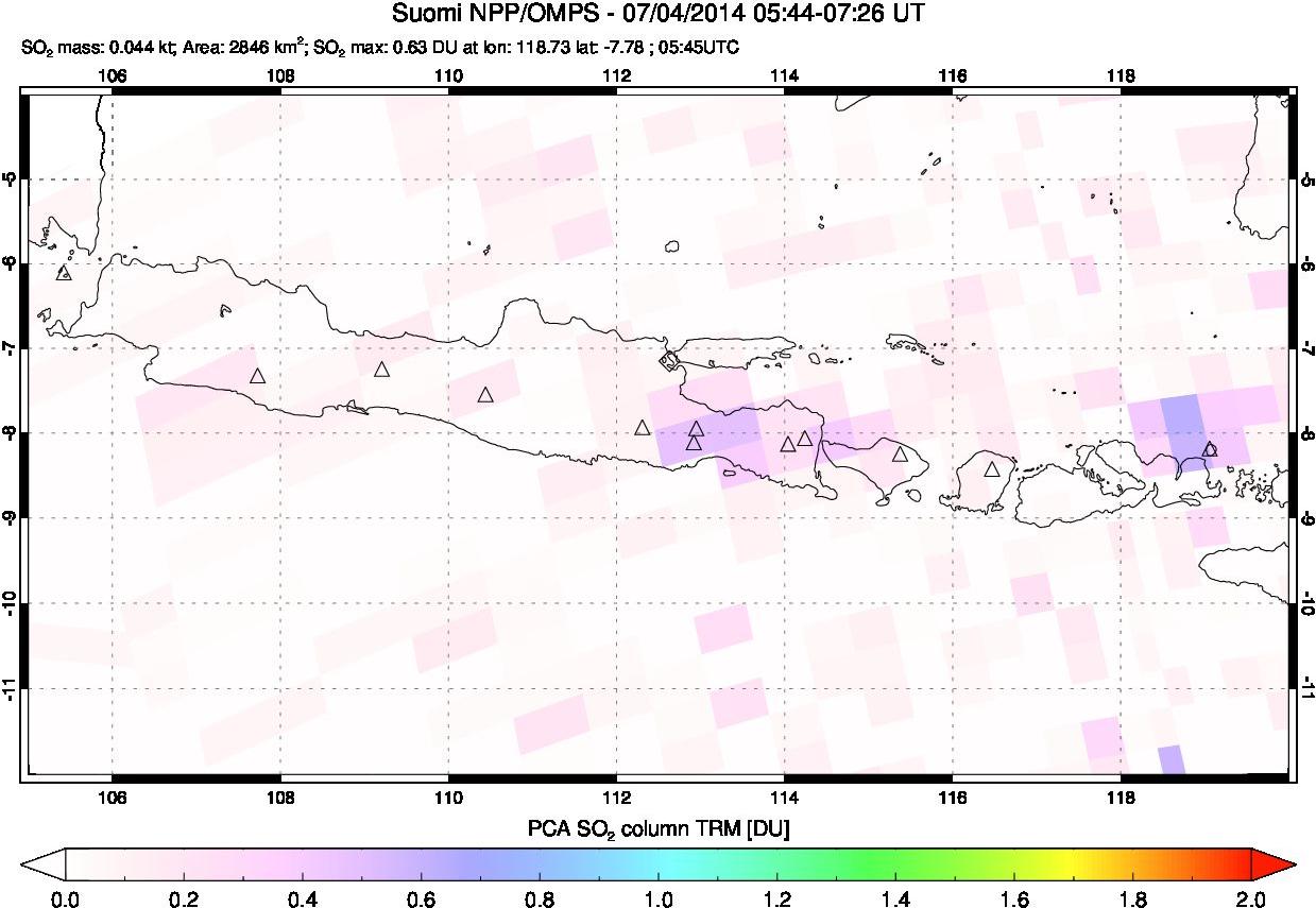 A sulfur dioxide image over Java, Indonesia on Jul 04, 2014.