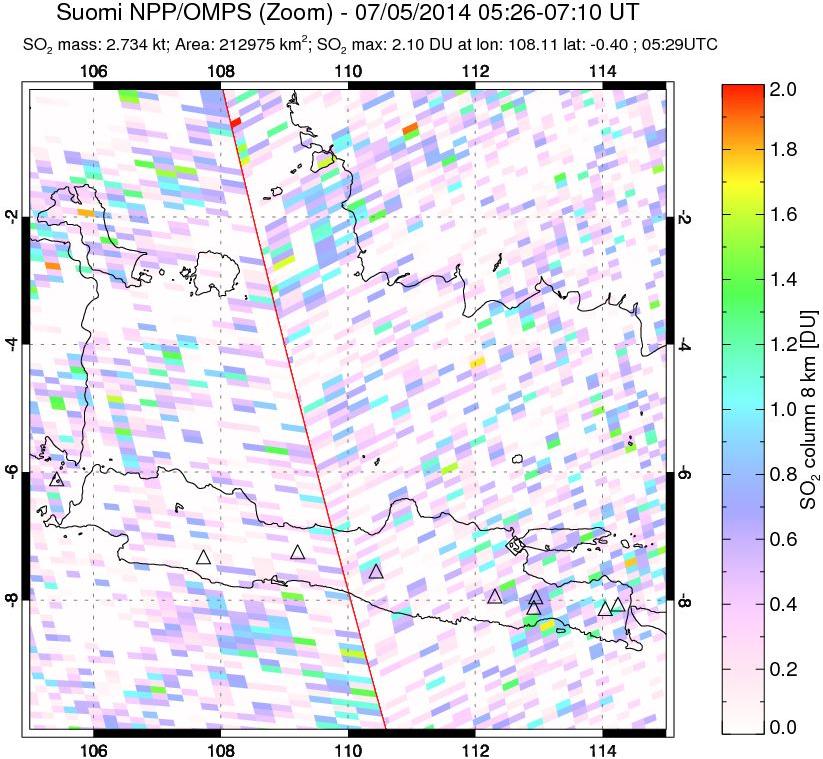 A sulfur dioxide image over Java, Indonesia on Jul 05, 2014.