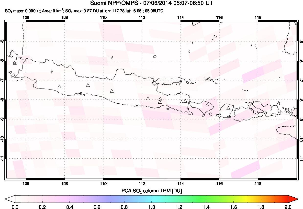 A sulfur dioxide image over Java, Indonesia on Jul 06, 2014.