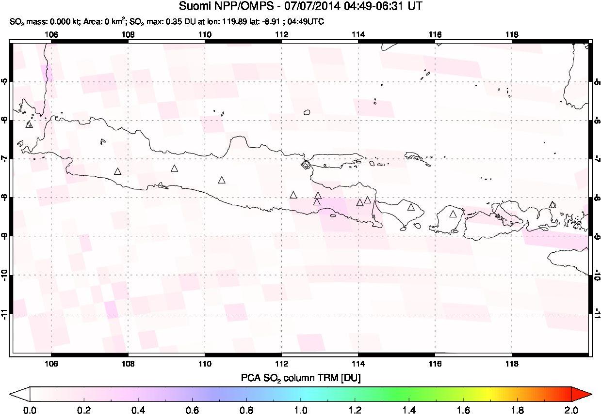 A sulfur dioxide image over Java, Indonesia on Jul 07, 2014.