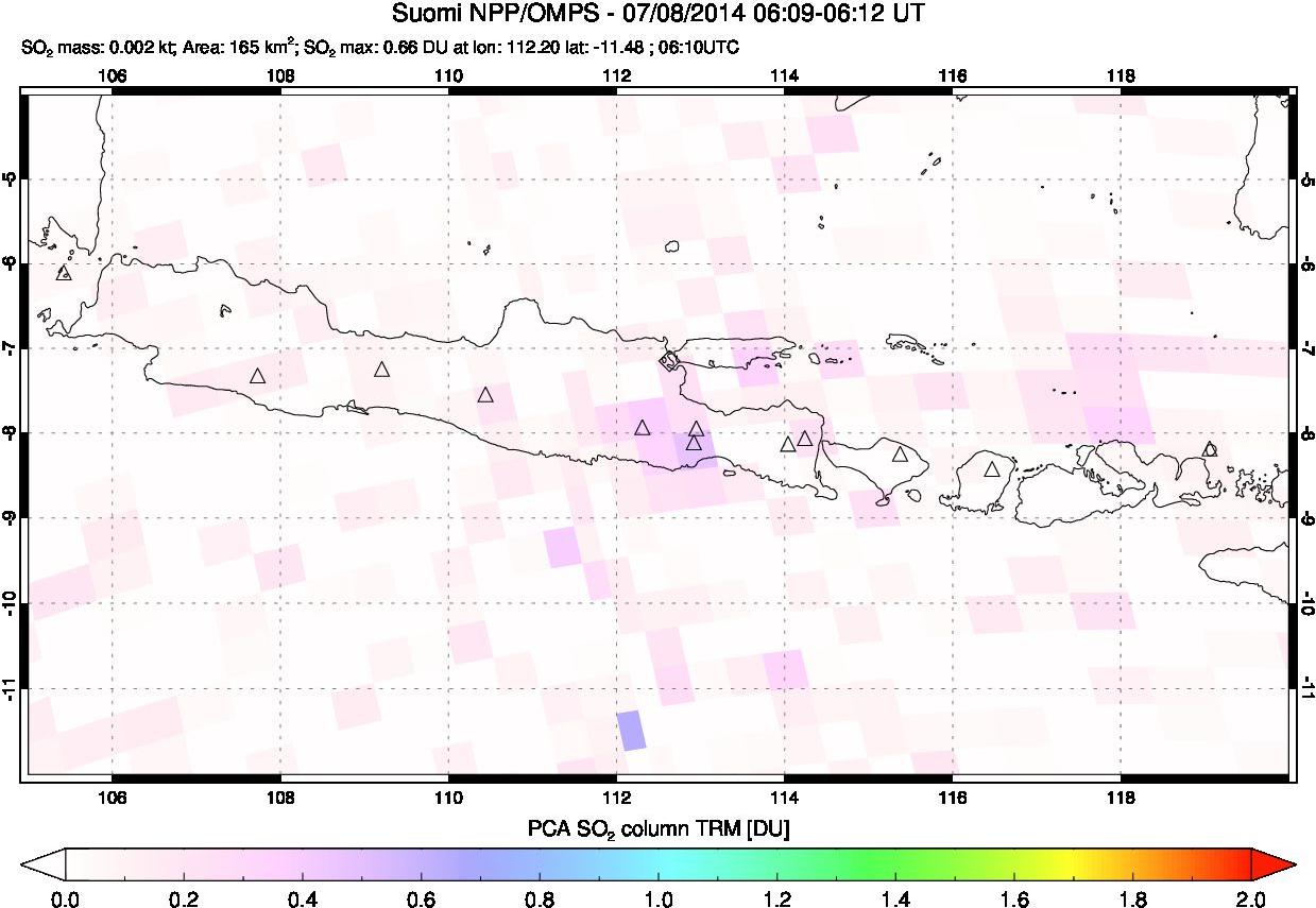 A sulfur dioxide image over Java, Indonesia on Jul 08, 2014.