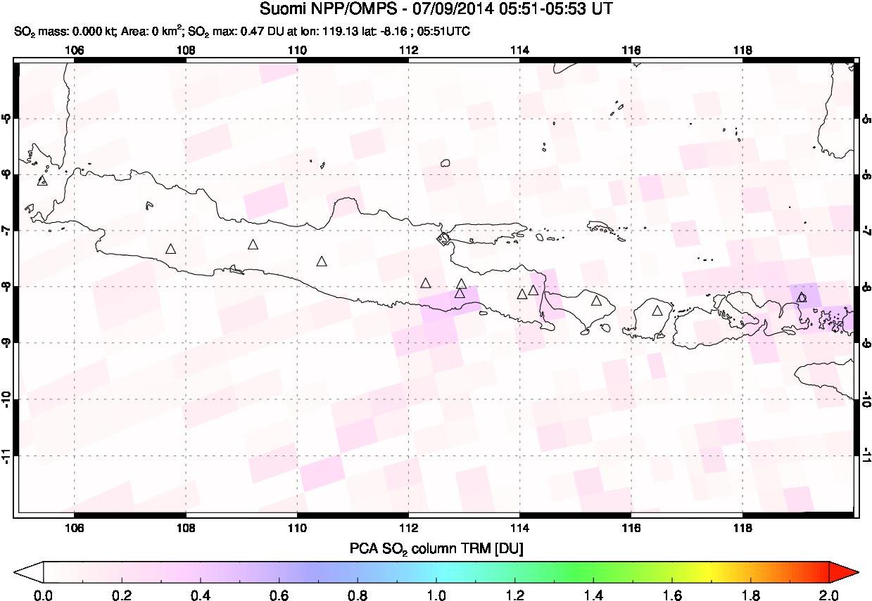 A sulfur dioxide image over Java, Indonesia on Jul 09, 2014.