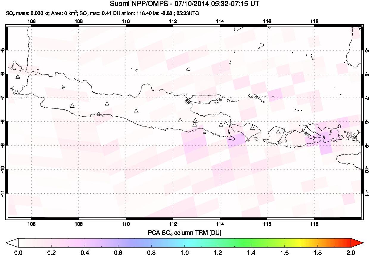 A sulfur dioxide image over Java, Indonesia on Jul 10, 2014.