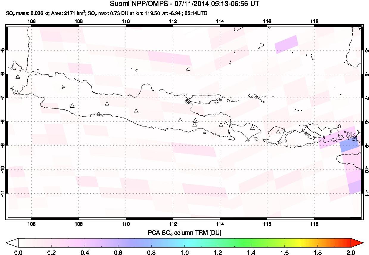 A sulfur dioxide image over Java, Indonesia on Jul 11, 2014.