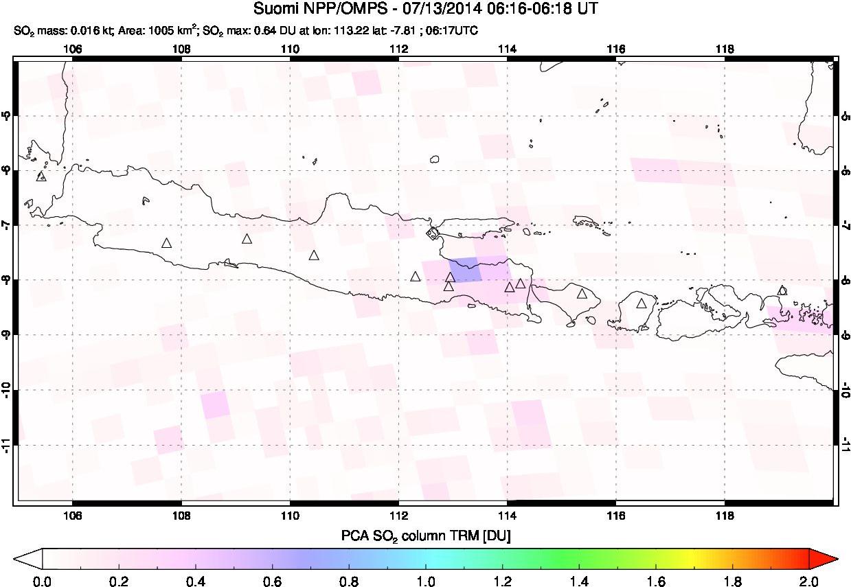 A sulfur dioxide image over Java, Indonesia on Jul 13, 2014.
