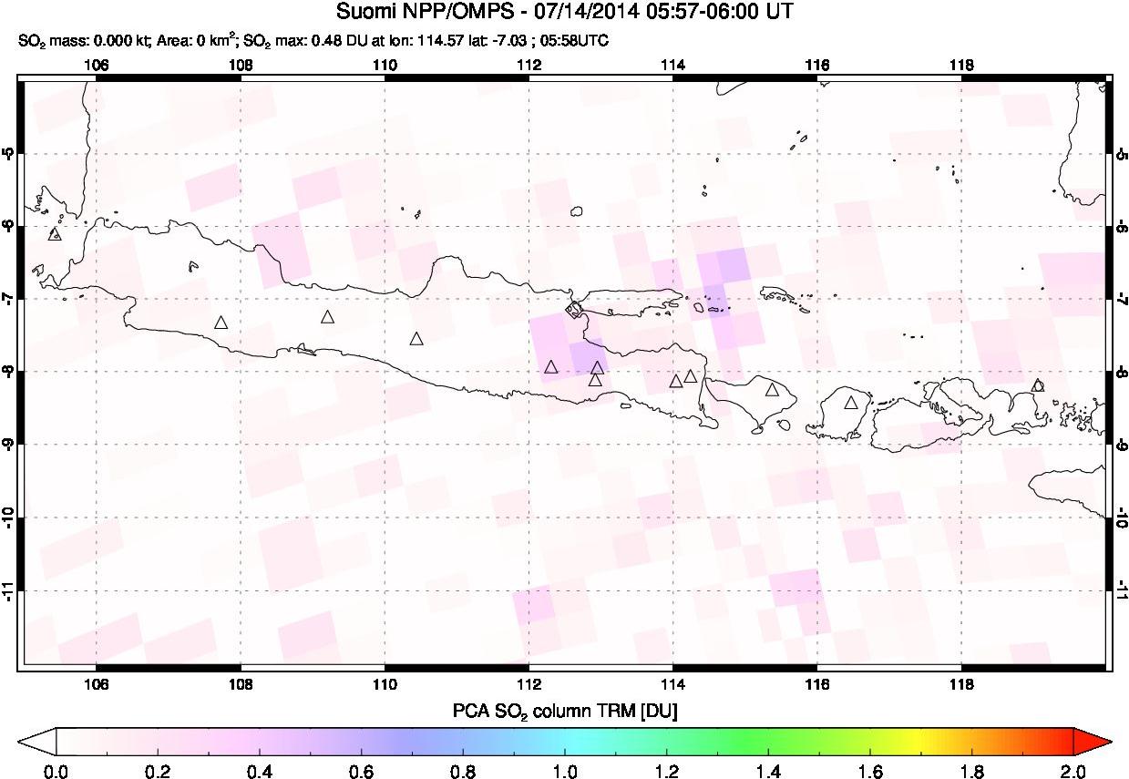 A sulfur dioxide image over Java, Indonesia on Jul 14, 2014.