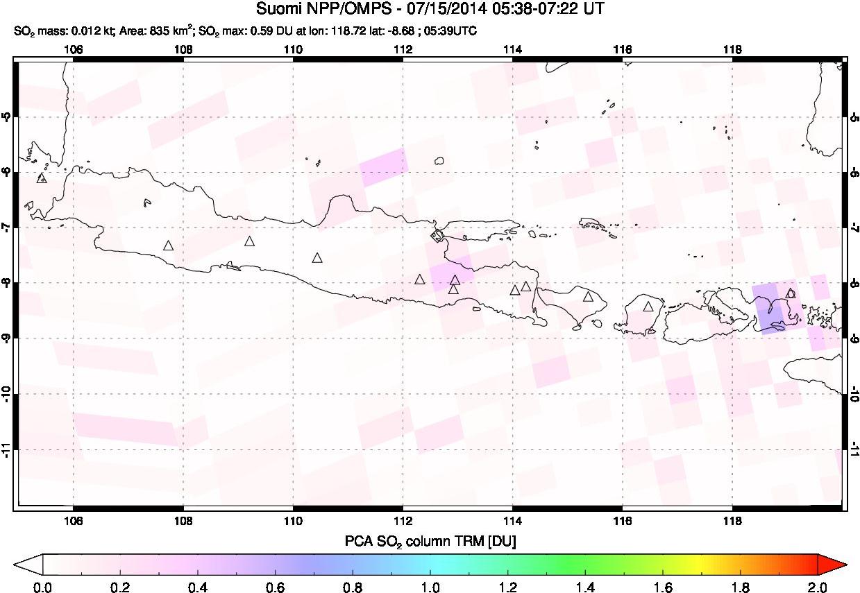 A sulfur dioxide image over Java, Indonesia on Jul 15, 2014.