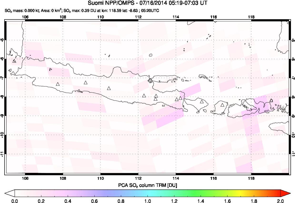 A sulfur dioxide image over Java, Indonesia on Jul 16, 2014.