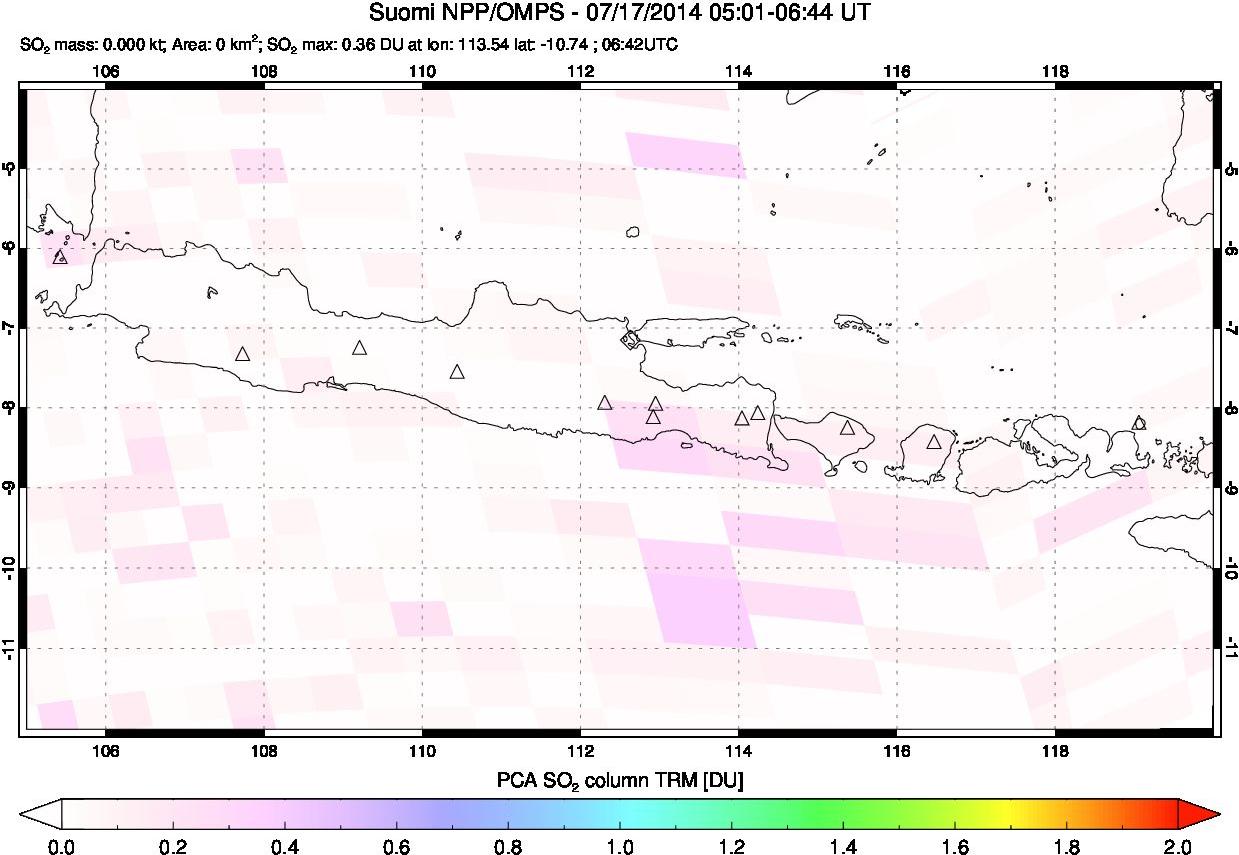 A sulfur dioxide image over Java, Indonesia on Jul 17, 2014.