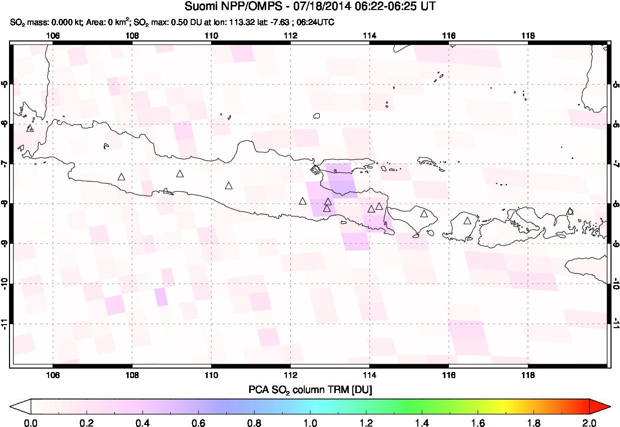 A sulfur dioxide image over Java, Indonesia on Jul 18, 2014.