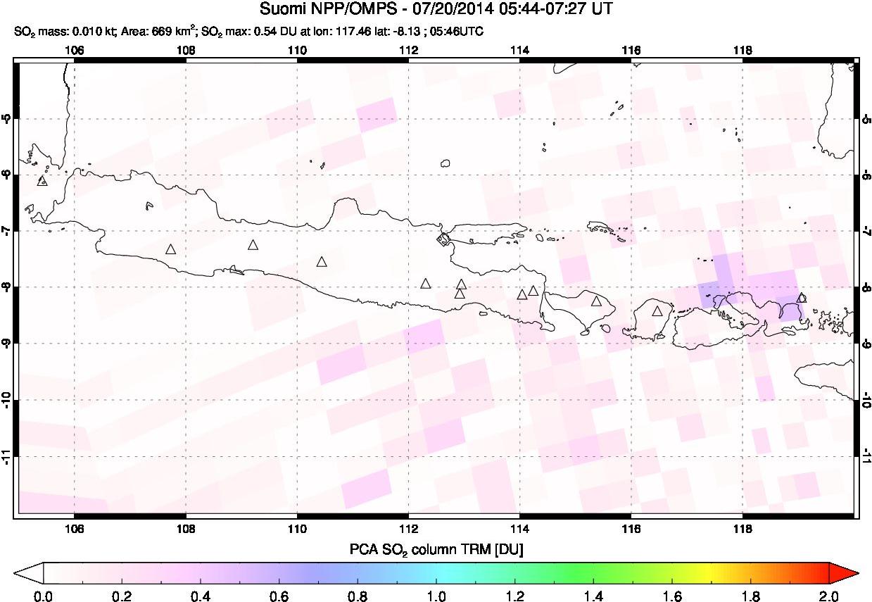 A sulfur dioxide image over Java, Indonesia on Jul 20, 2014.