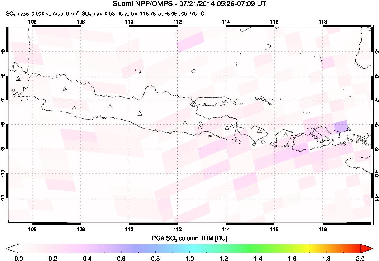 A sulfur dioxide image over Java, Indonesia on Jul 21, 2014.
