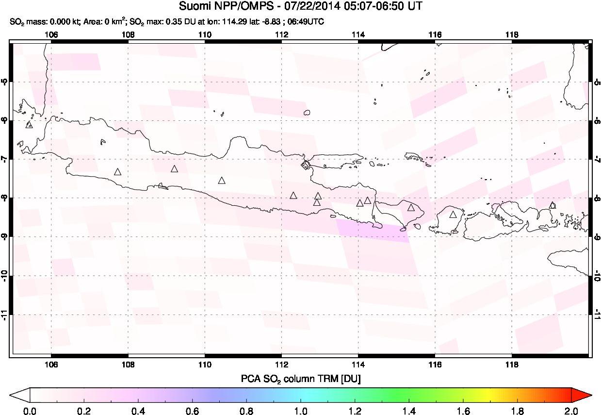 A sulfur dioxide image over Java, Indonesia on Jul 22, 2014.