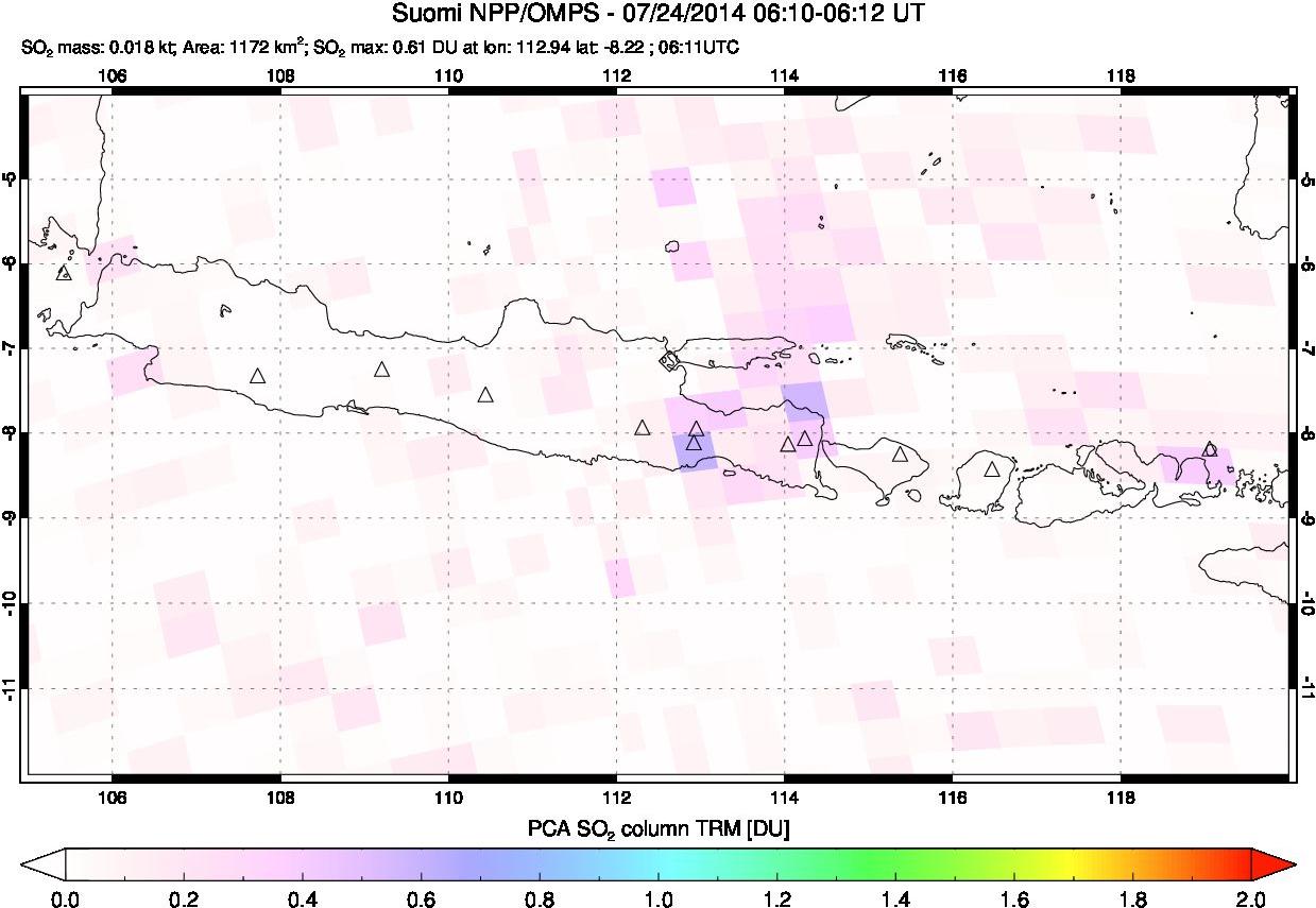 A sulfur dioxide image over Java, Indonesia on Jul 24, 2014.