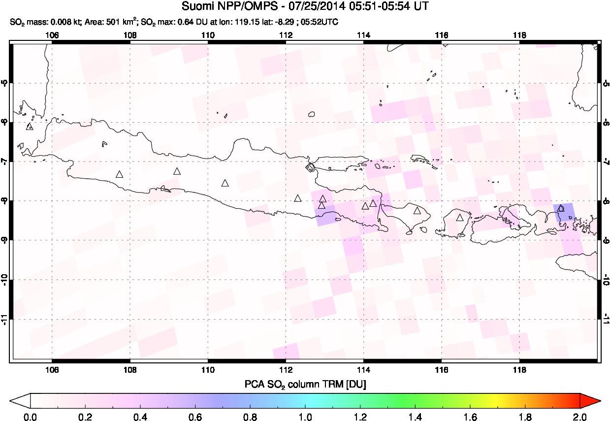 A sulfur dioxide image over Java, Indonesia on Jul 25, 2014.