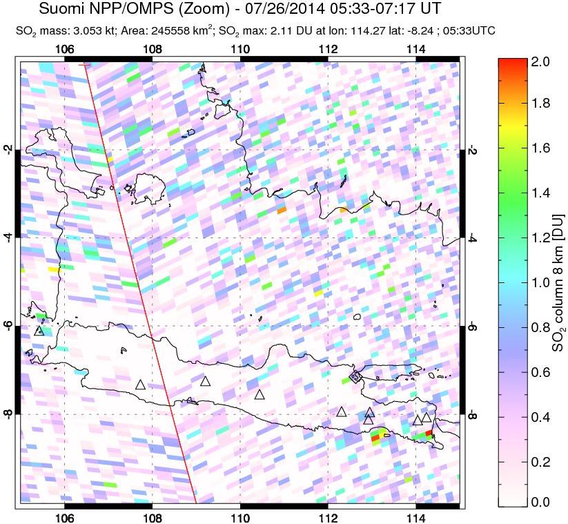 A sulfur dioxide image over Java, Indonesia on Jul 26, 2014.
