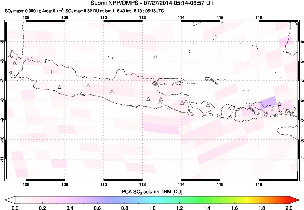 A sulfur dioxide image over Java, Indonesia on Jul 27, 2014.