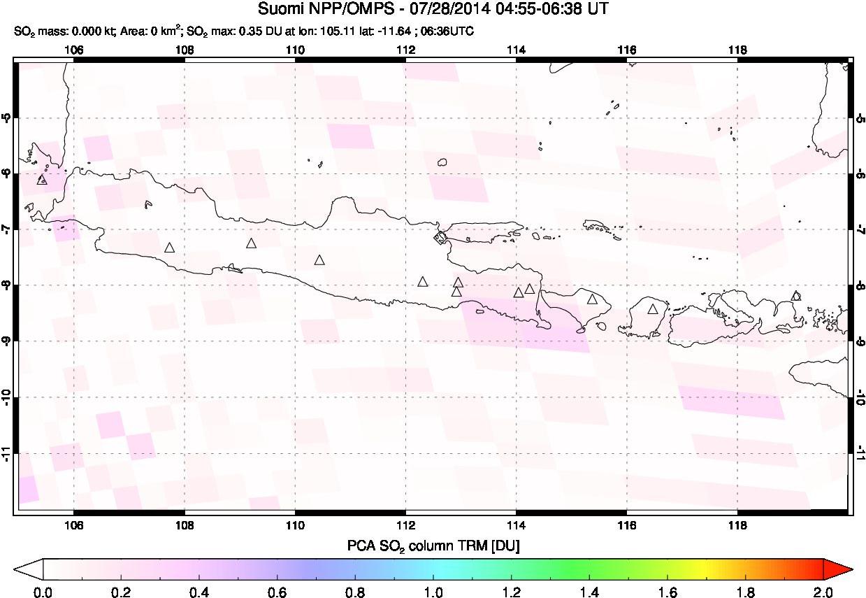 A sulfur dioxide image over Java, Indonesia on Jul 28, 2014.