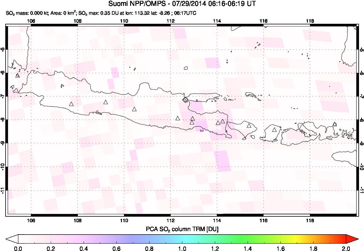 A sulfur dioxide image over Java, Indonesia on Jul 29, 2014.