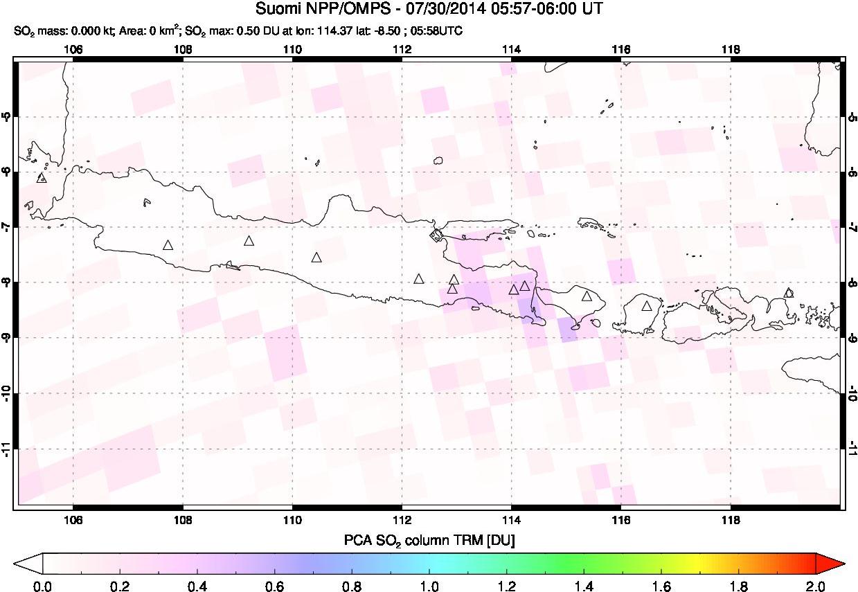 A sulfur dioxide image over Java, Indonesia on Jul 30, 2014.