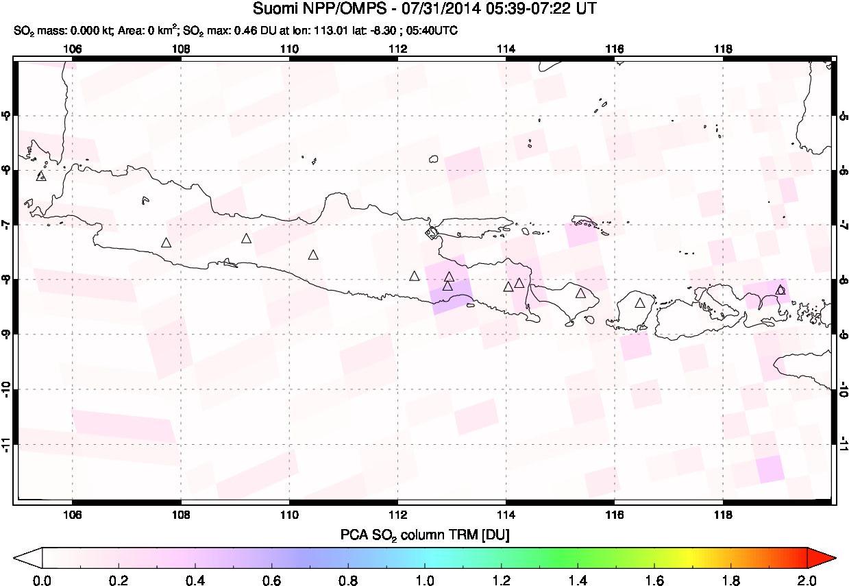 A sulfur dioxide image over Java, Indonesia on Jul 31, 2014.