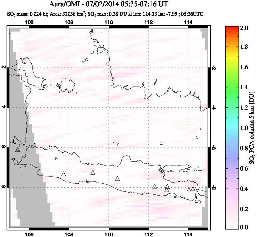 A sulfur dioxide image over Java, Indonesia on Jul 02, 2014.