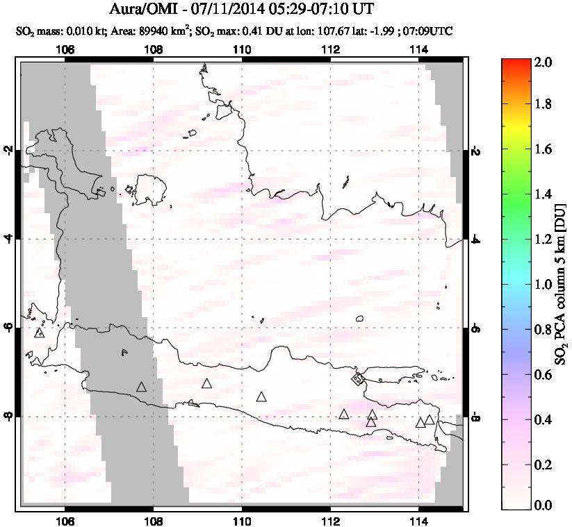 A sulfur dioxide image over Java, Indonesia on Jul 11, 2014.