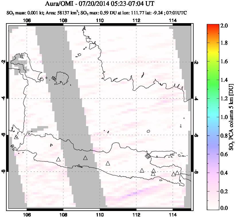 A sulfur dioxide image over Java, Indonesia on Jul 20, 2014.