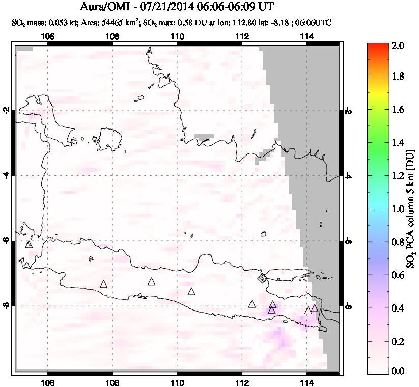 A sulfur dioxide image over Java, Indonesia on Jul 21, 2014.