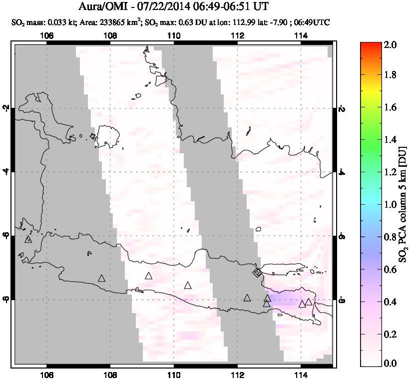 A sulfur dioxide image over Java, Indonesia on Jul 22, 2014.