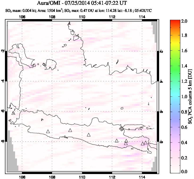 A sulfur dioxide image over Java, Indonesia on Jul 25, 2014.