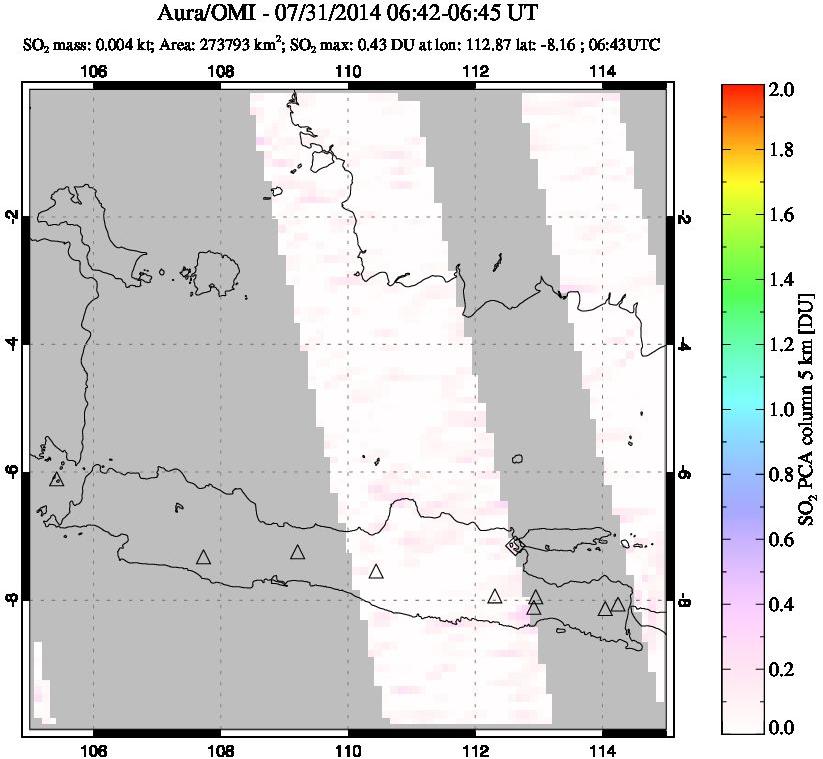 A sulfur dioxide image over Java, Indonesia on Jul 31, 2014.