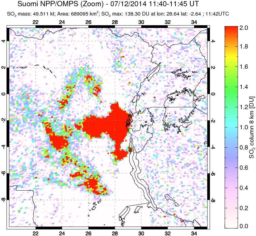 A sulfur dioxide image over Nyiragongo, DR Congo on Jul 12, 2014.