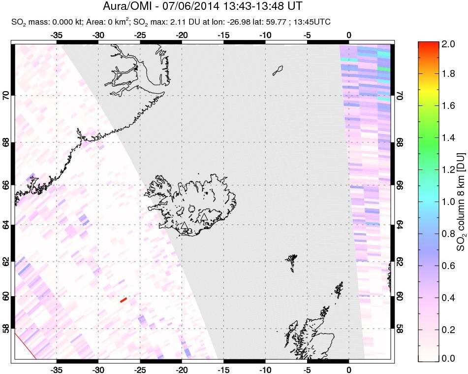 A sulfur dioxide image over Iceland on Jul 06, 2014.